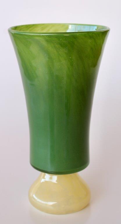 Tall Green & Yellow Glass Vase
